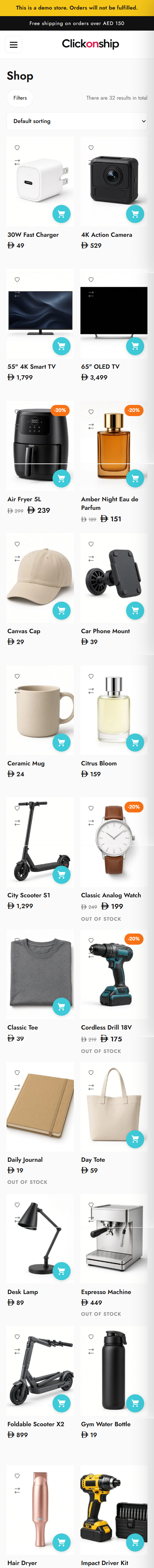 ClickOnShip Listing Page Mobile