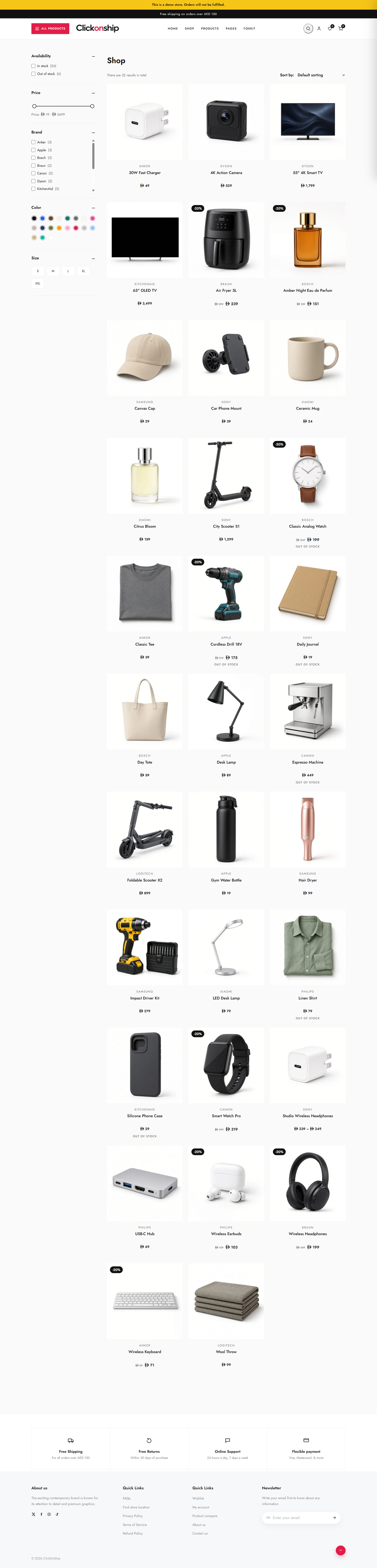 ClickOnShip Listing Page Desktop